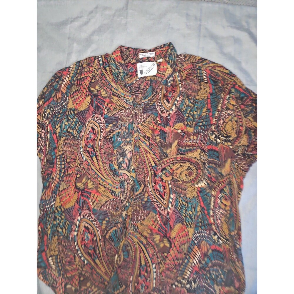 Vintage Goouch Shirt Men’s Medium Geometric Print Rayon Abstract Pattern 90’s